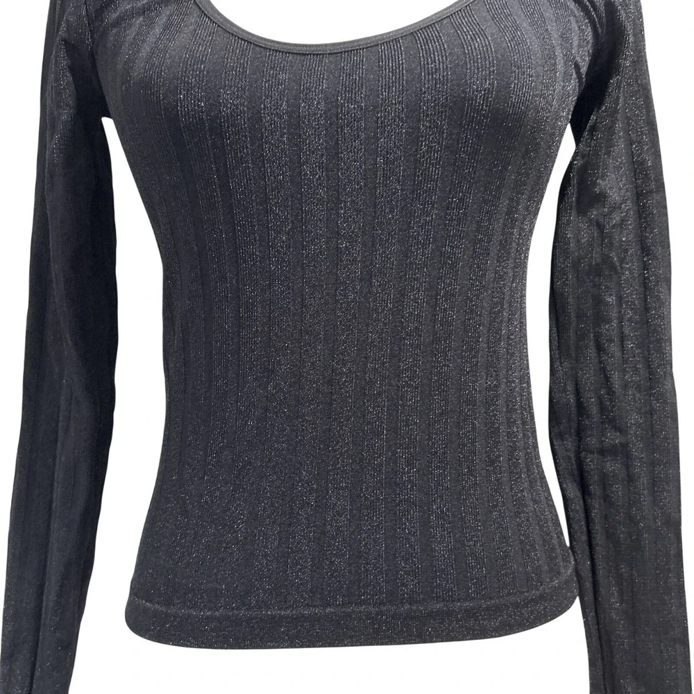 Intimately Free People Shirt XS Small Black Ribbed Square Neck Sparkly Top